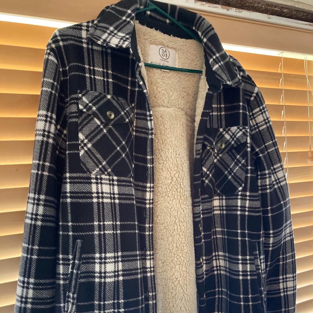 Black plaid flannel, Sherpa lined shacket